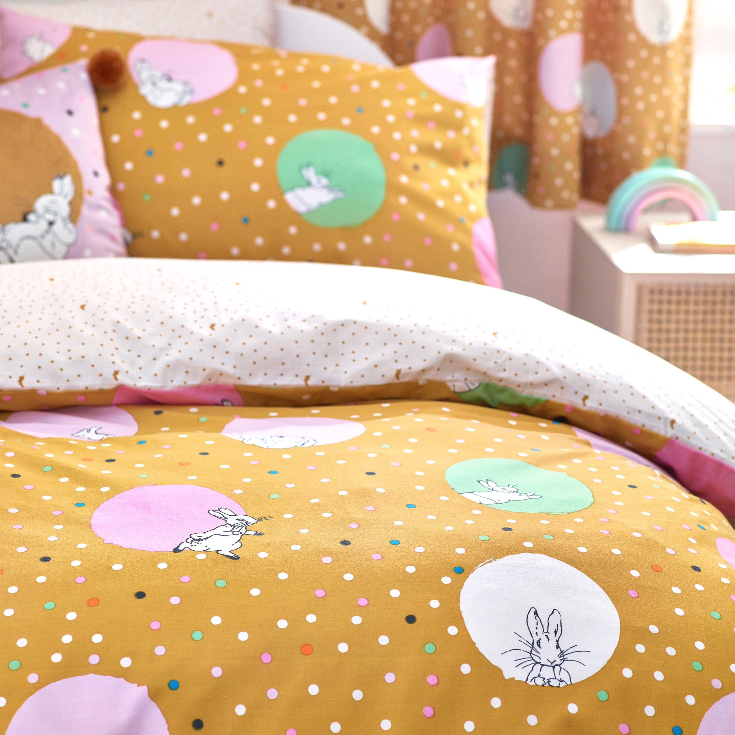 Peter Rabbit Dotty Spotted Reversible Duvet Cover Bedding Set Ochre ...