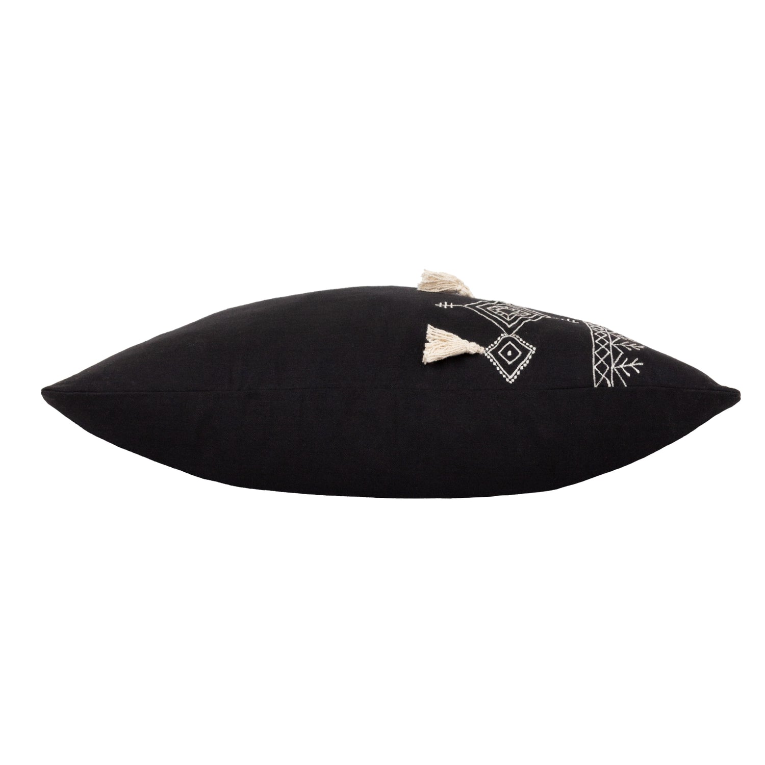 furn. Pritta Cotton Embroidered Tasselled 40cm x 60cm Filled Boudoir Black
