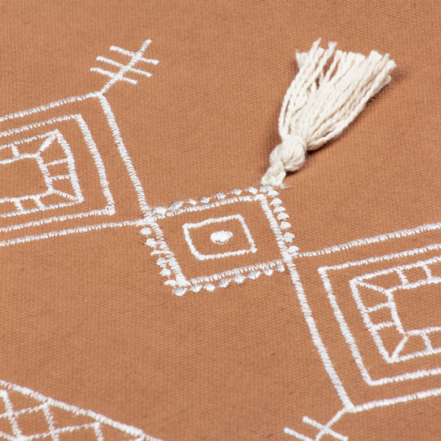 furn. Pritta Cotton Embroidered Tasselled 40cm x 60cm Filled Boudoir Cinnamon