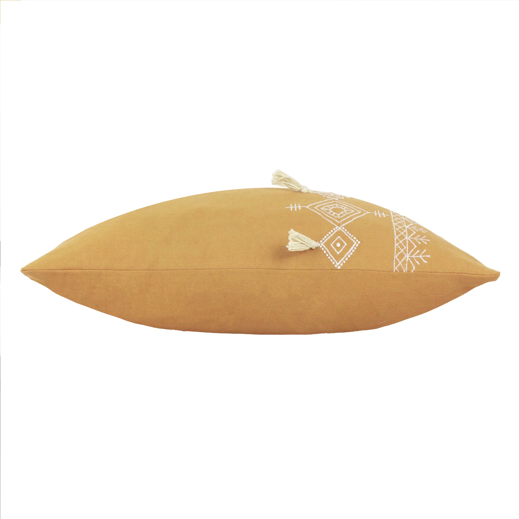 furn. Pritta Cotton Embroidered Tasselled 40cm x 60cm Filled Boudoir Mustard