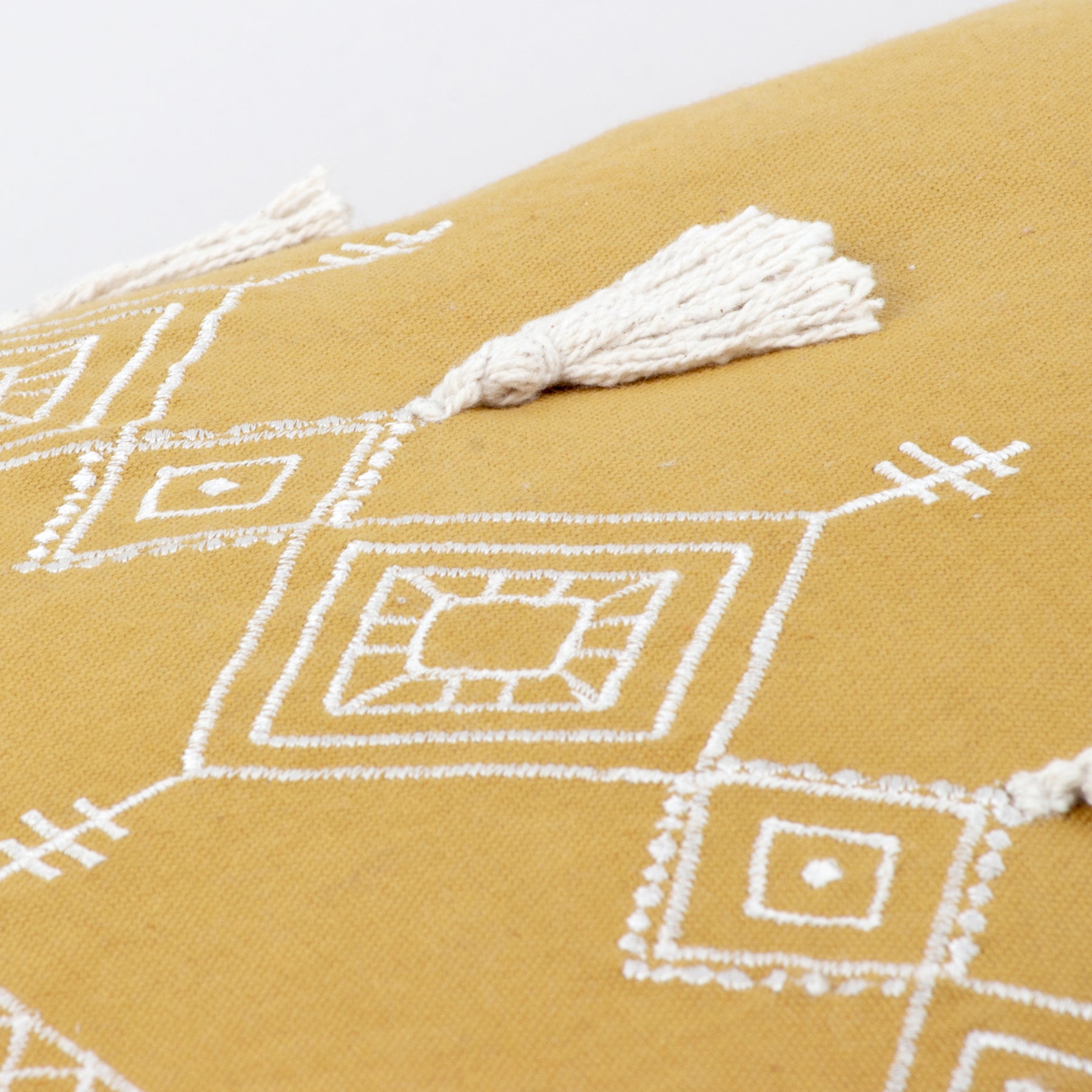 furn. Pritta Cotton Embroidered Tasselled 40cm x 60cm Filled Boudoir Mustard