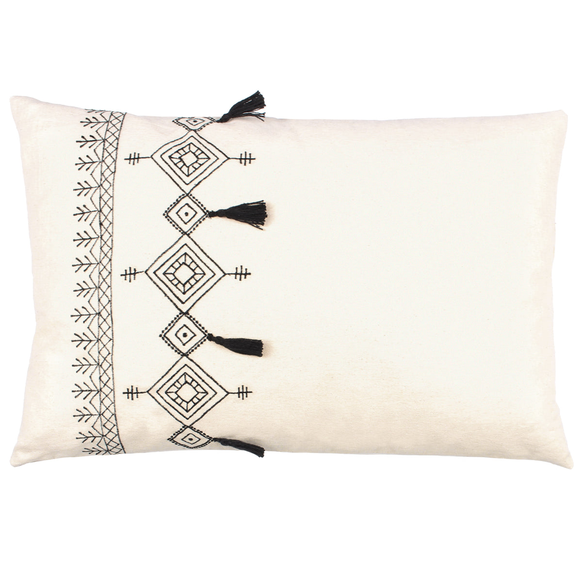 furn. Pritta Cotton Embroidered Tasselled 40cm x 60cm Filled Boudoir Natural