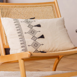 furn. Pritta Cotton Embroidered Tasselled 40cm x 60cm Filled Boudoir Natural