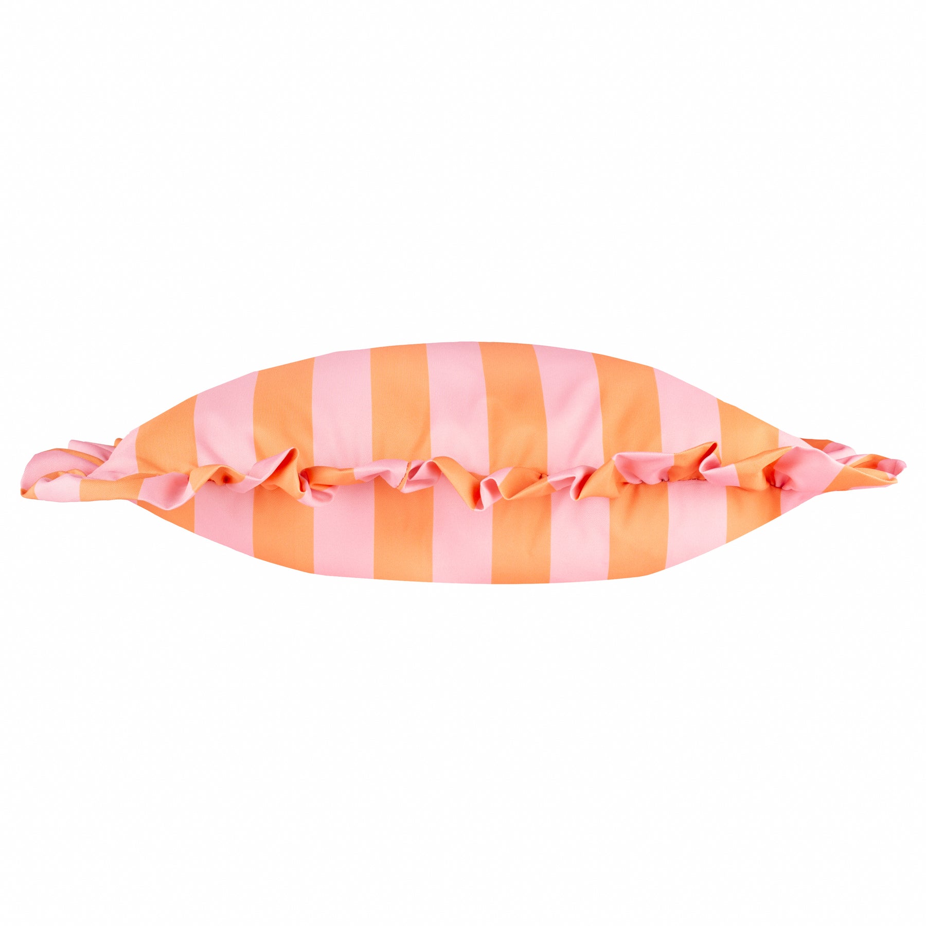 Furn Palm Royale Stripe Ruffle Printed Outdoor Filled Cushion 50cm x 50cm Pink Orange
