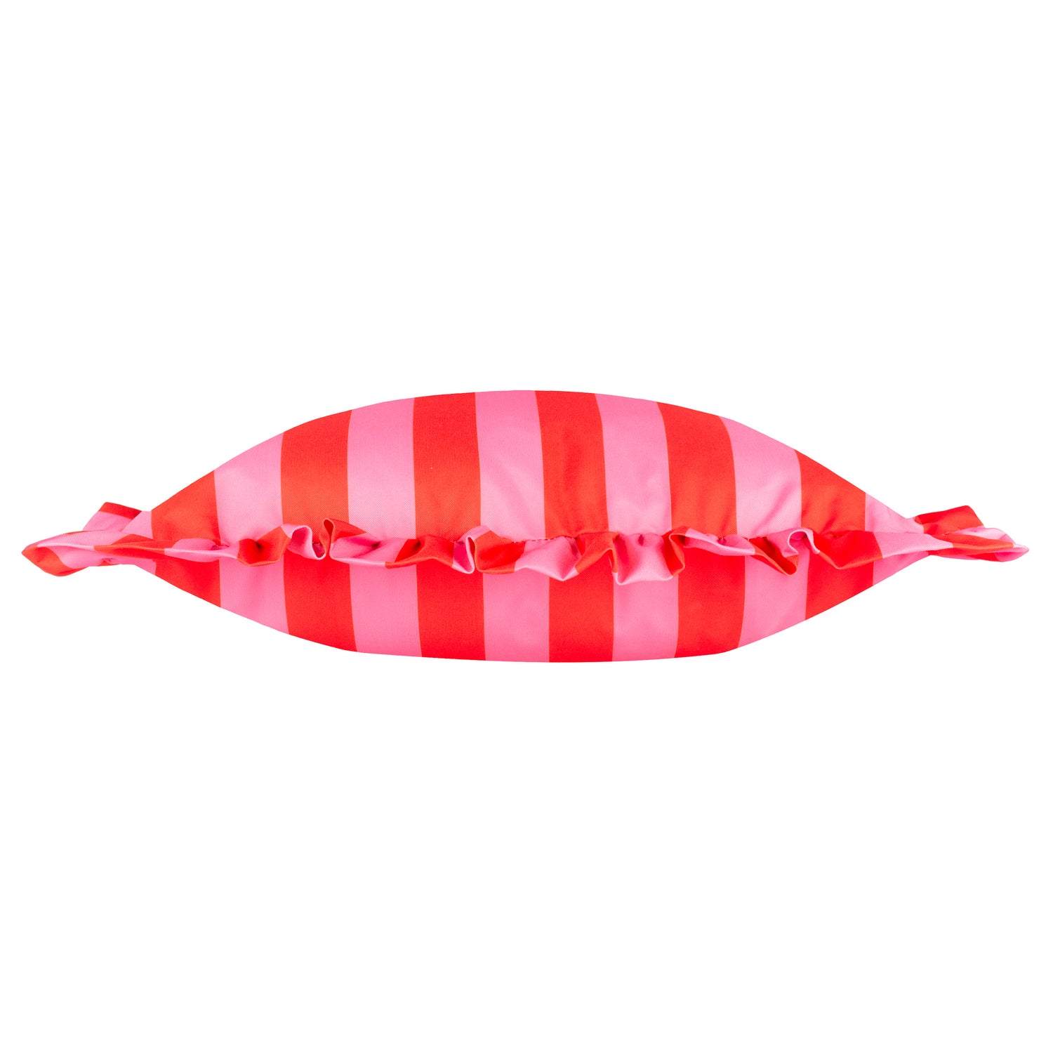 Furn Palm Royale Stripe Ruffle Printed Outdoor Filled Cushion 50cm x 50cm Pink Red
