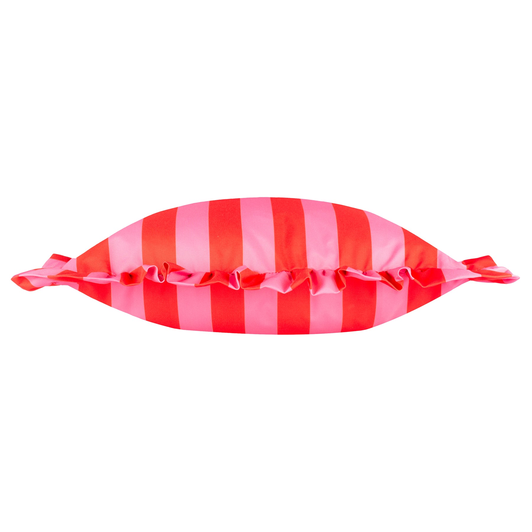 Furn Palm Royale Stripe Ruffle Printed Outdoor Filled Cushion 50cm x 50cm Pink Red