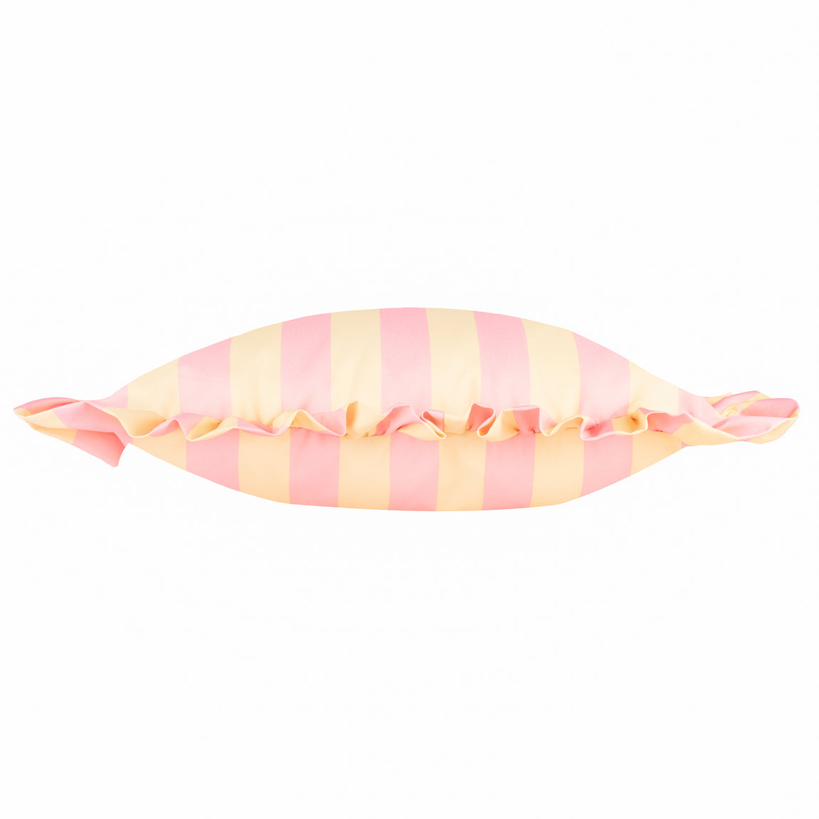 Furn Palm Royale Stripe Ruffle Printed Outdoor Filled Cushion 50cm x 50cm Pink Yellow