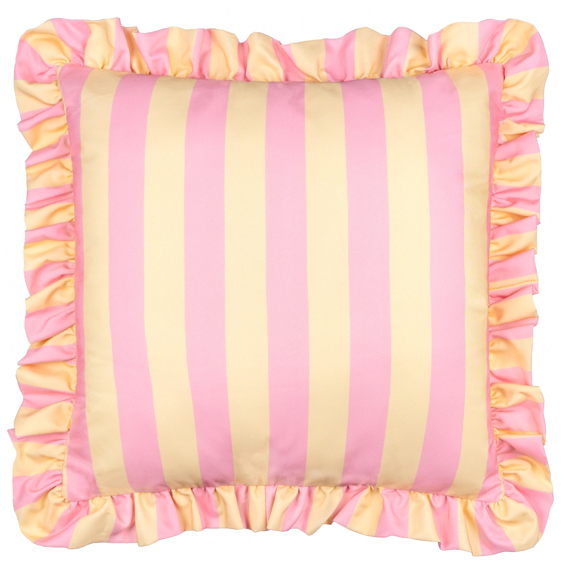 Furn Palm Royale Stripe Ruffle Printed Outdoor Filled Cushion 50cm x 50cm Pink Yellow