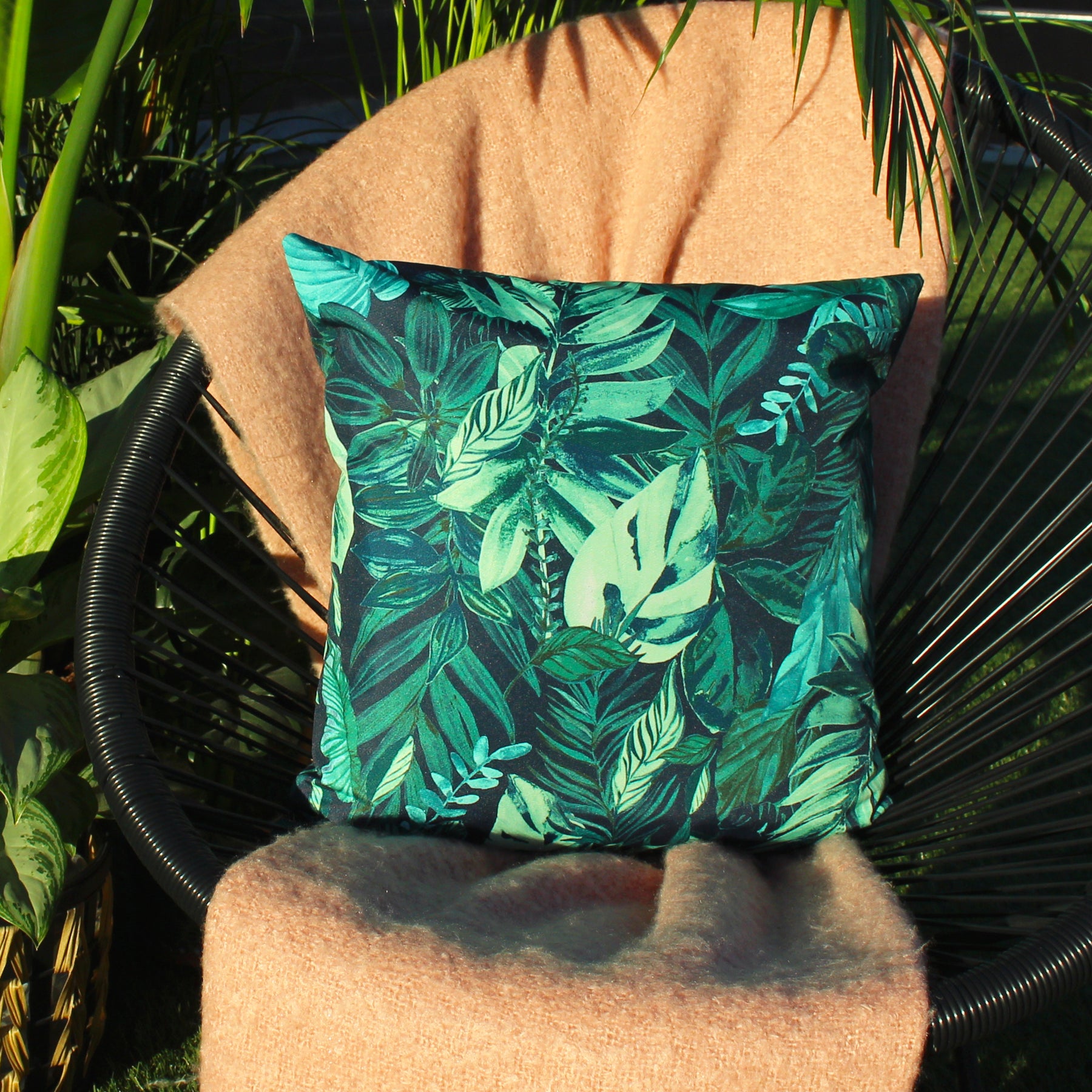 Psychedelic Jungle Tropical Outdoor Filled Cushion 43cm x 43cm Green