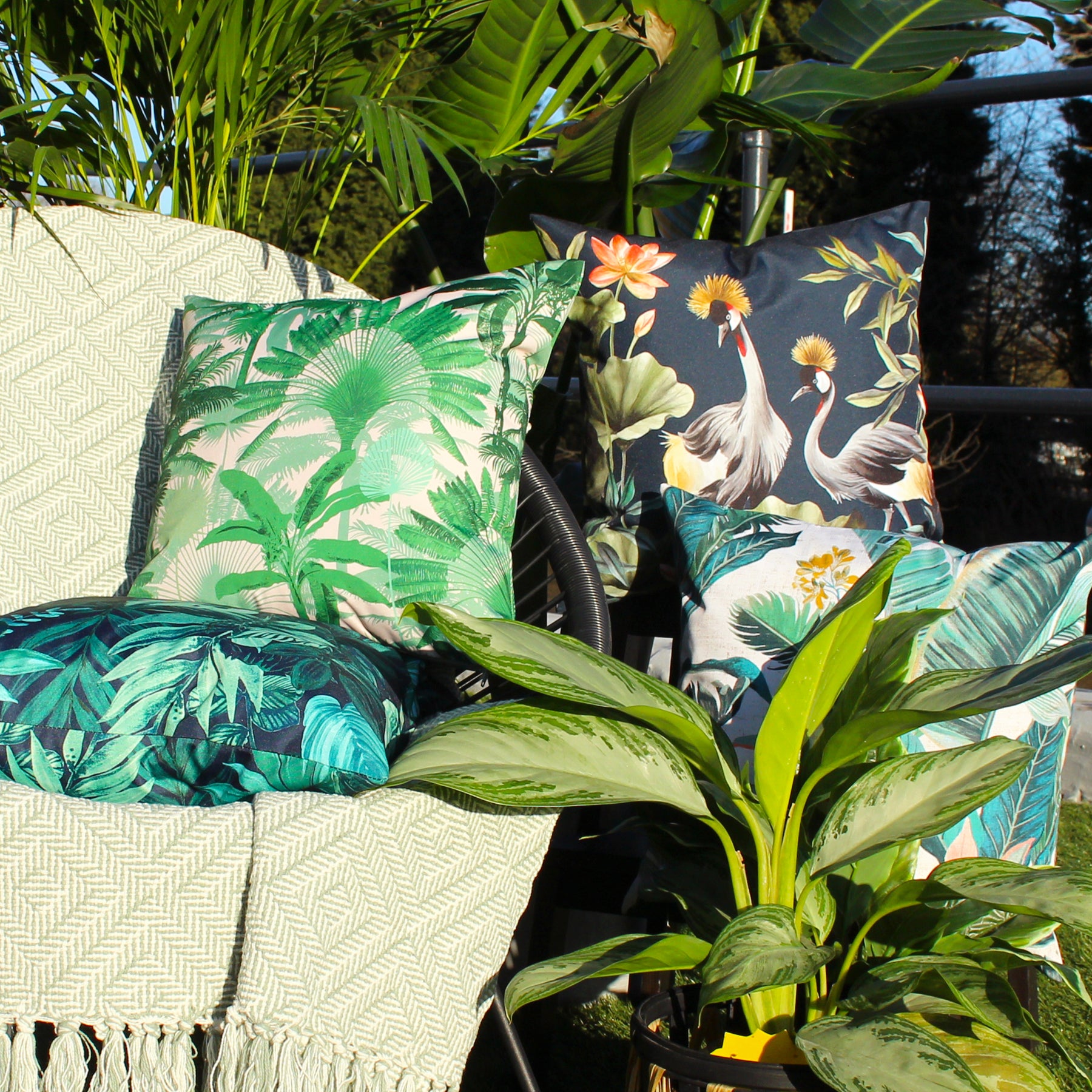 Psychedelic Jungle Tropical Outdoor Filled Cushion 43cm x 43cm Green