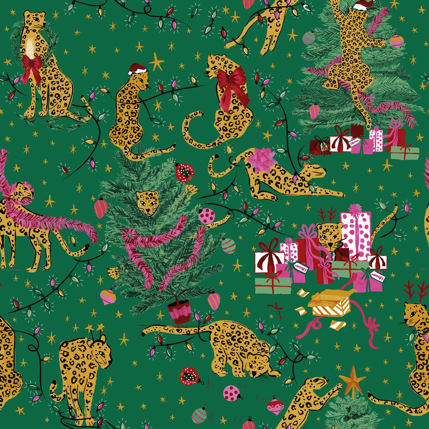 Purrfect Christmas Festive Junior Childrens Bedding Green Gold