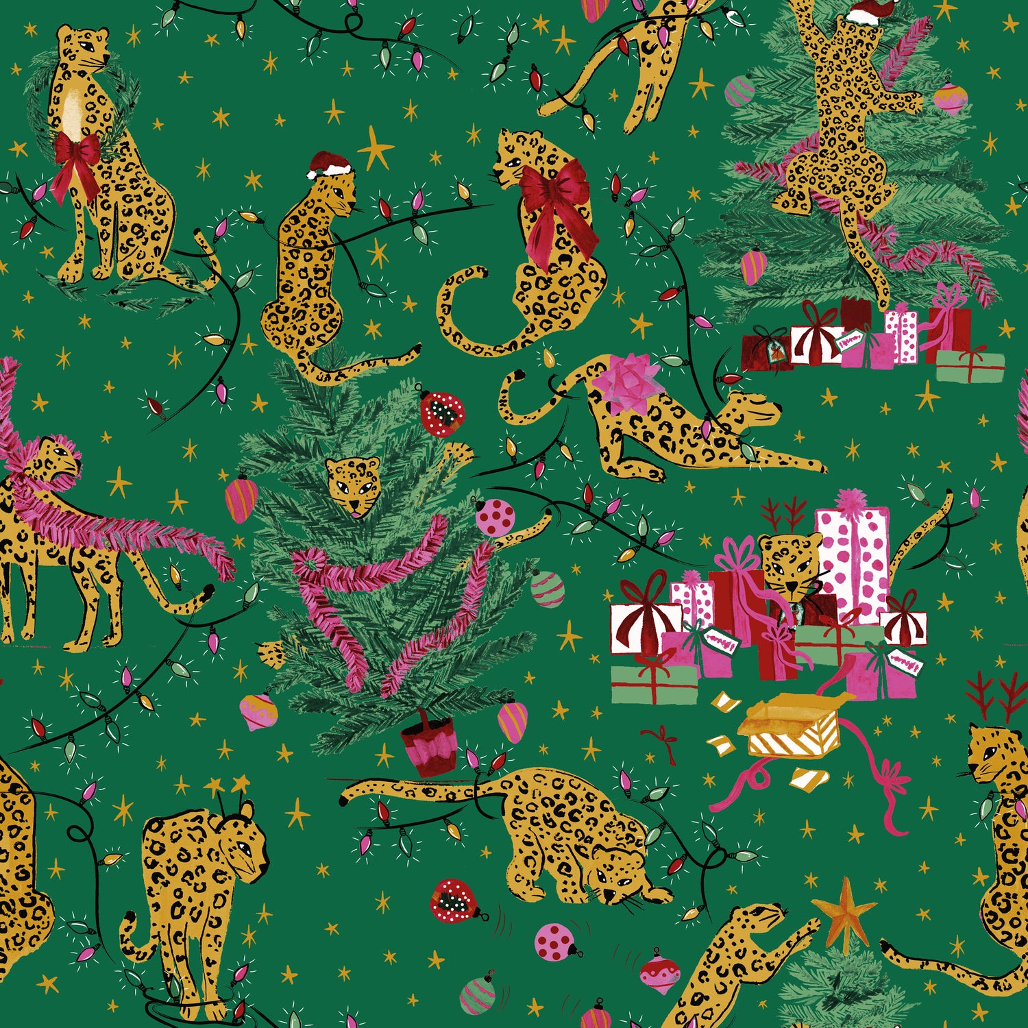 Furn Purrfect Christmas Festive Duvet Cover Bedding Set Green Gold