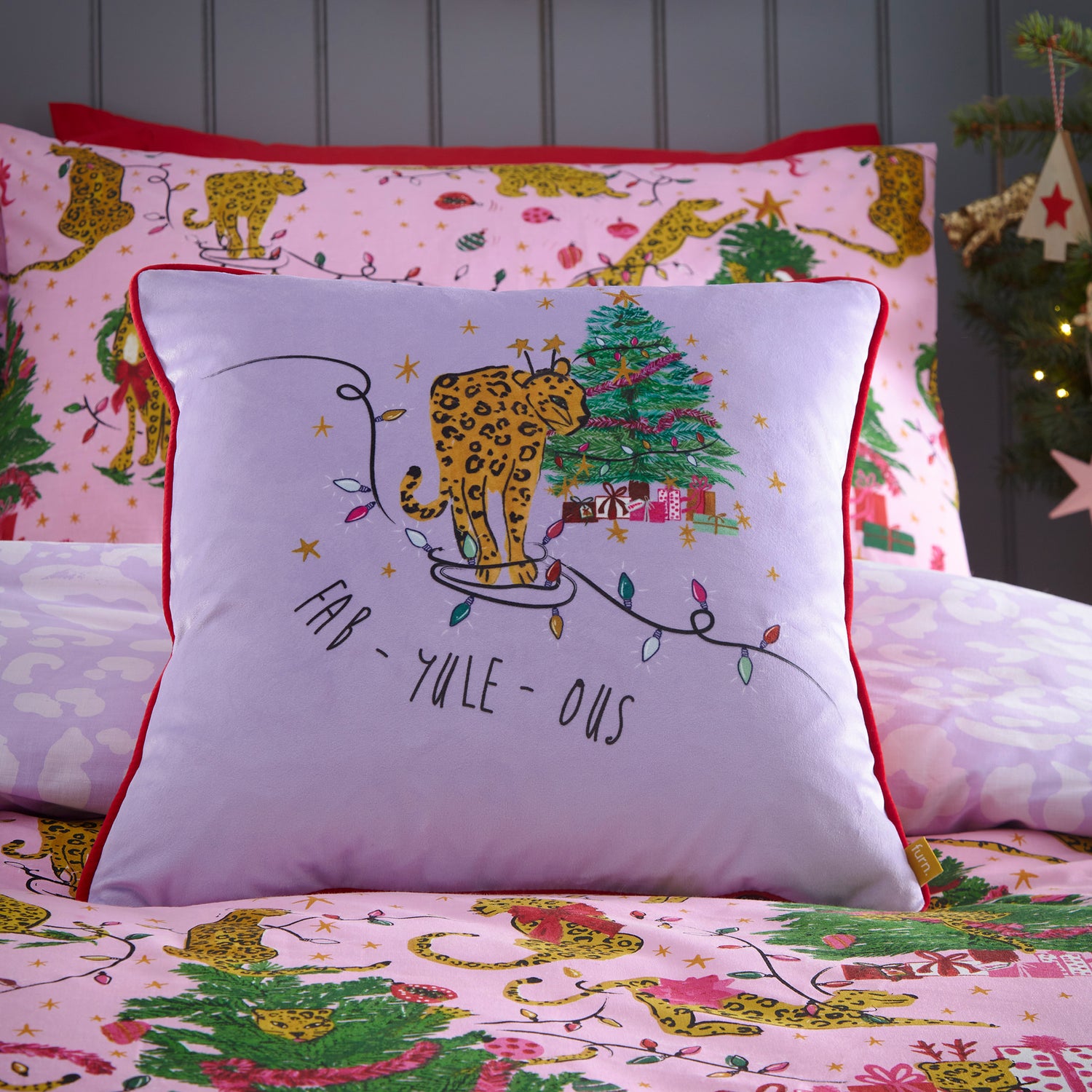 Furn Purrfect Christmas Abstract Leopard Duvet Cover Bedding Set Pink Lilac