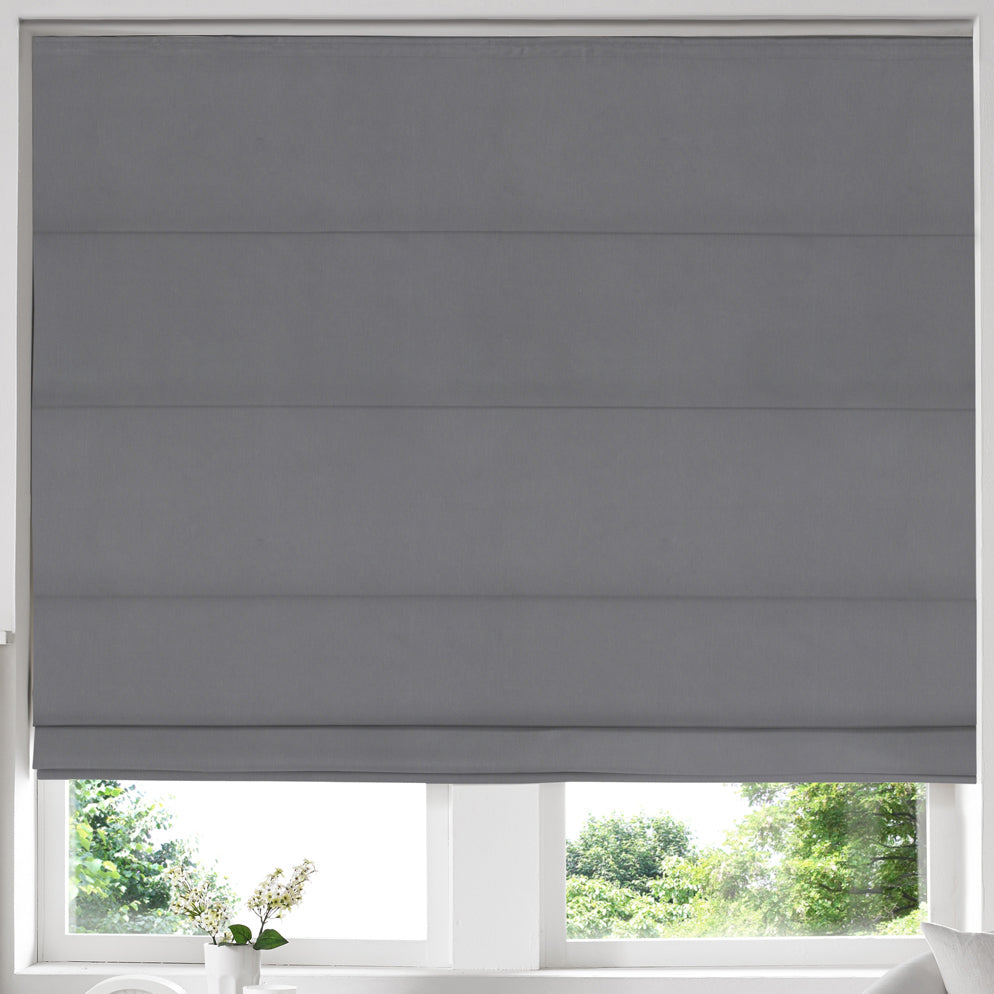 Cotton Panama Made to Measure Roman Blind Charcoal
