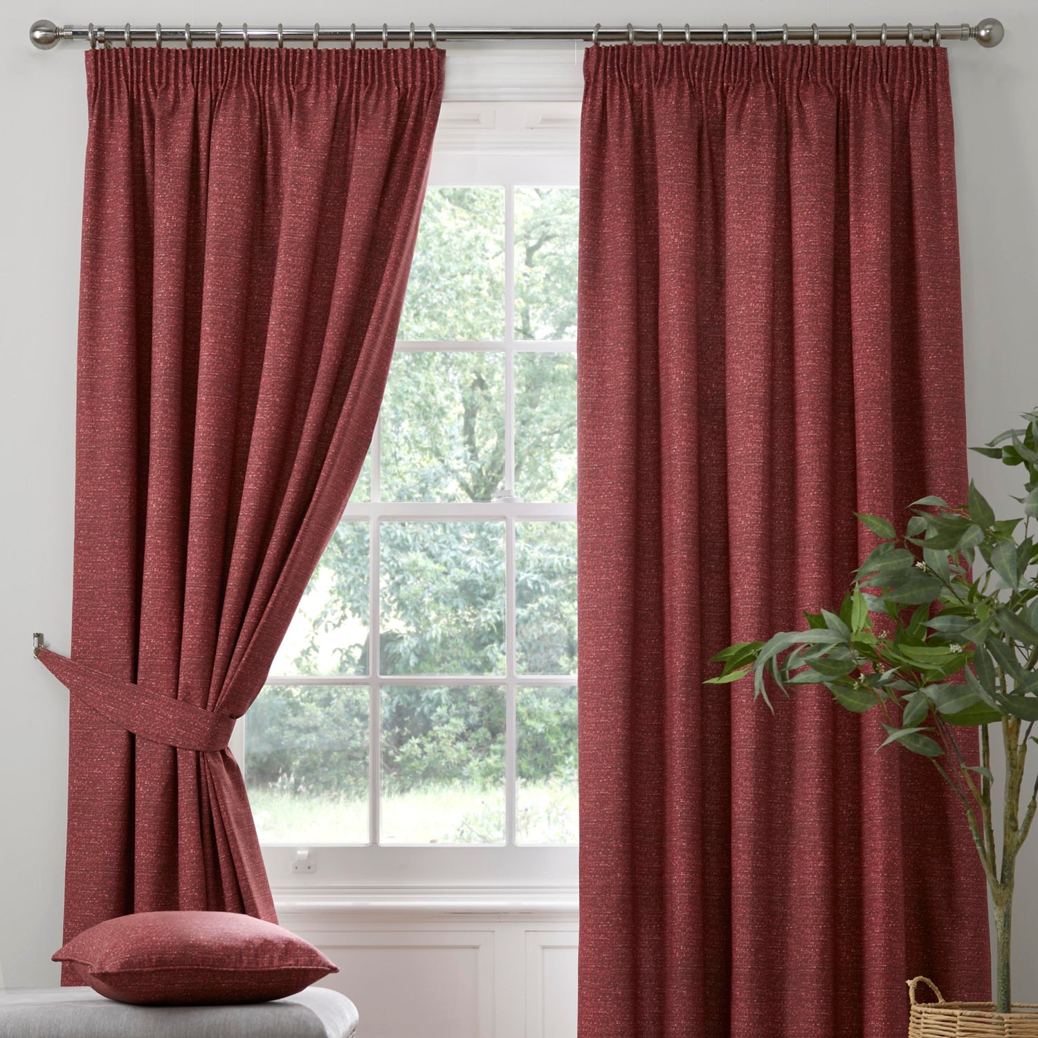Dreams & Drapes Pembrey Thermal Ready Made Pencil Pleat Curtains Red