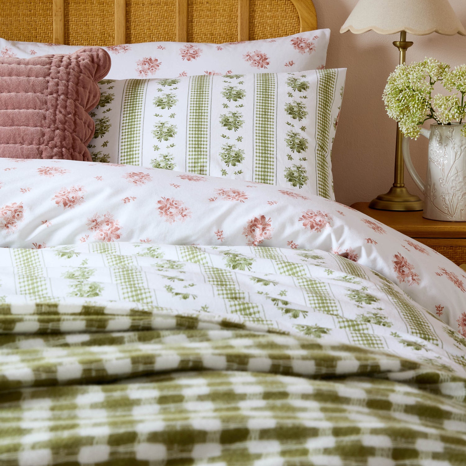 Laura Ashley Pensham Stripe Pair of Housewife Pillowcases Sage Pink