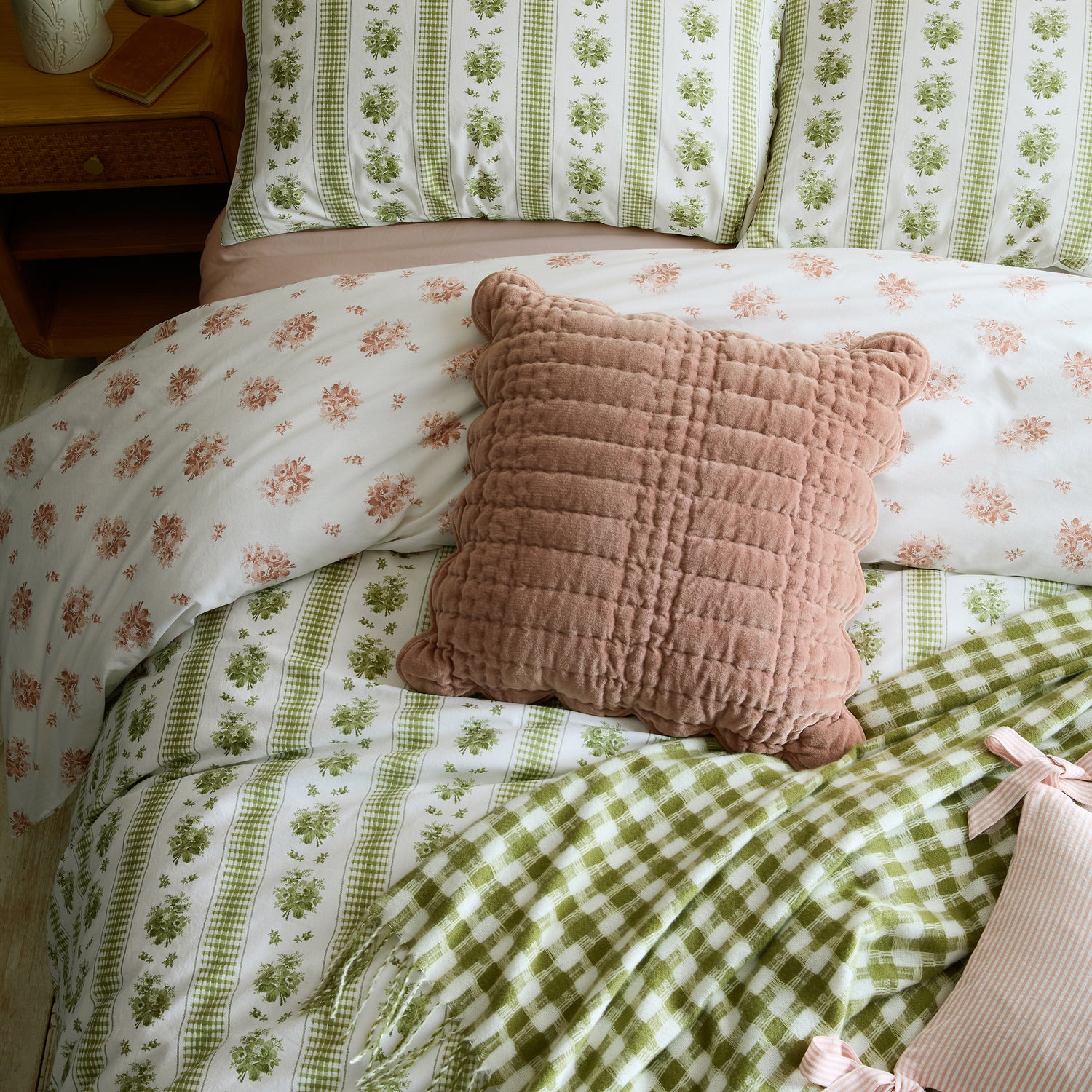 Laura Ashley Pensham Stripe Duvet Cover Bedding Set Sage Pink