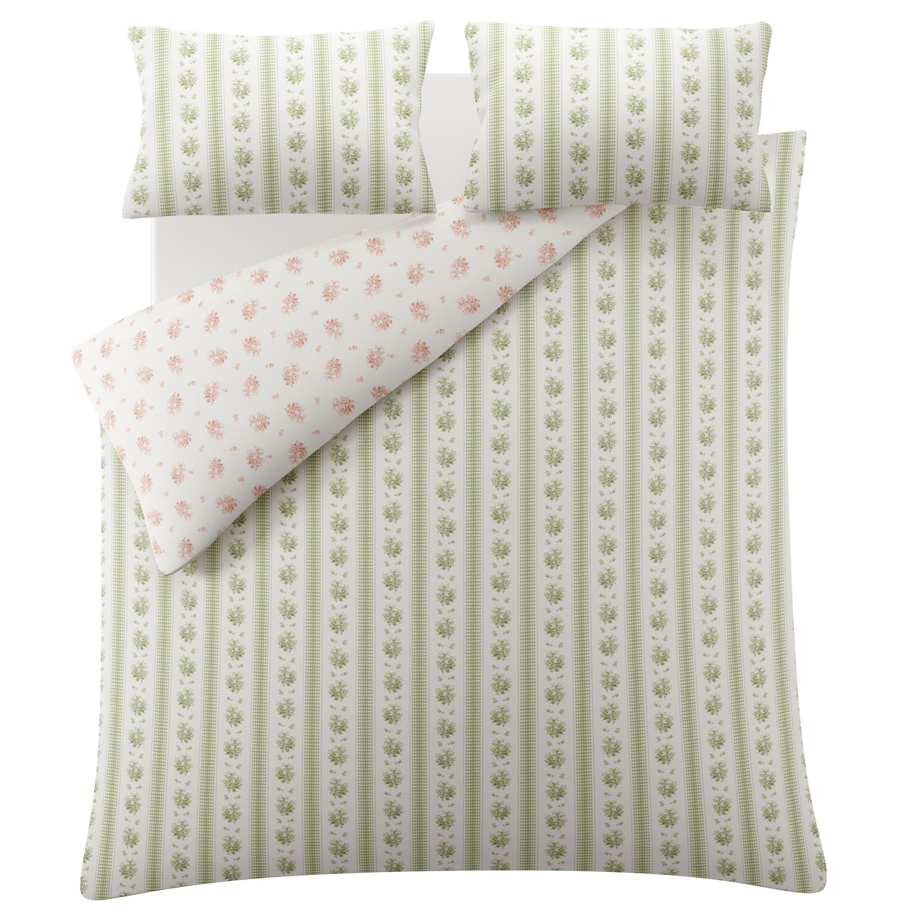 Laura Ashley Pensham Stripe Duvet Cover Bedding Set Sage Pink