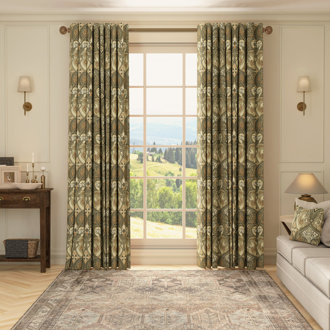 HOUSE Llewelyn-Bowen Gwendoline Printed Damask Made To Measure Curtains Ashrose