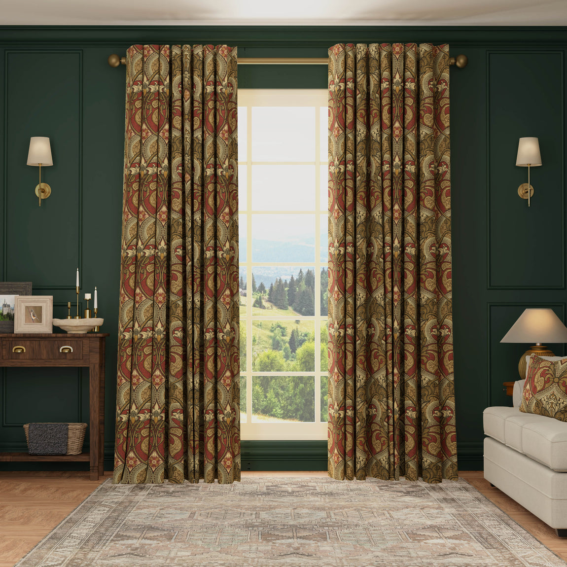 HOUSE Llewelyn-Bowen Gwendoline Printed Damask Made To Measure Curtains Oxblush