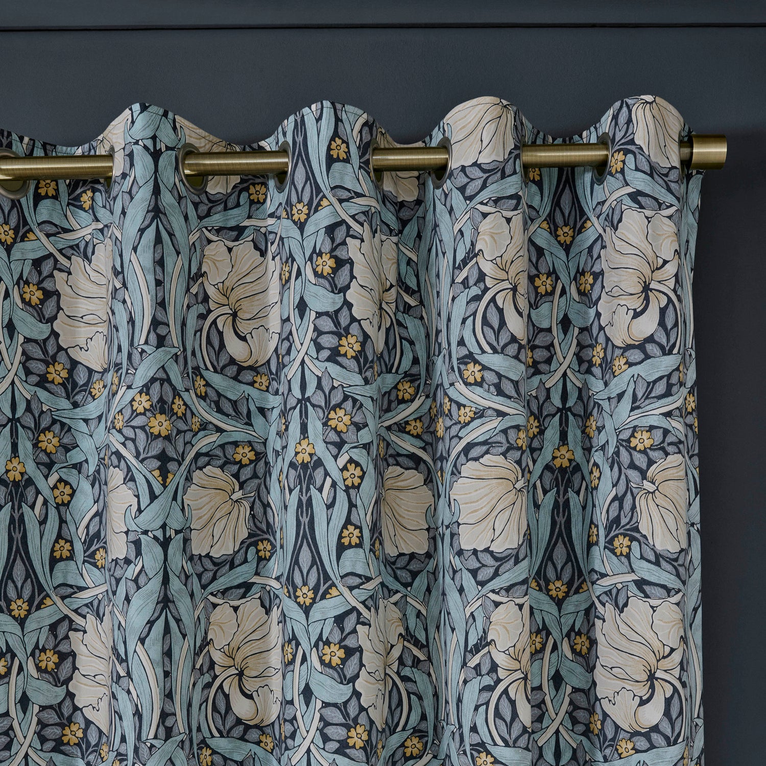 William Morris At Home Pimpernel Ready Made Eyelet Blackout Curtains Indigo Blue