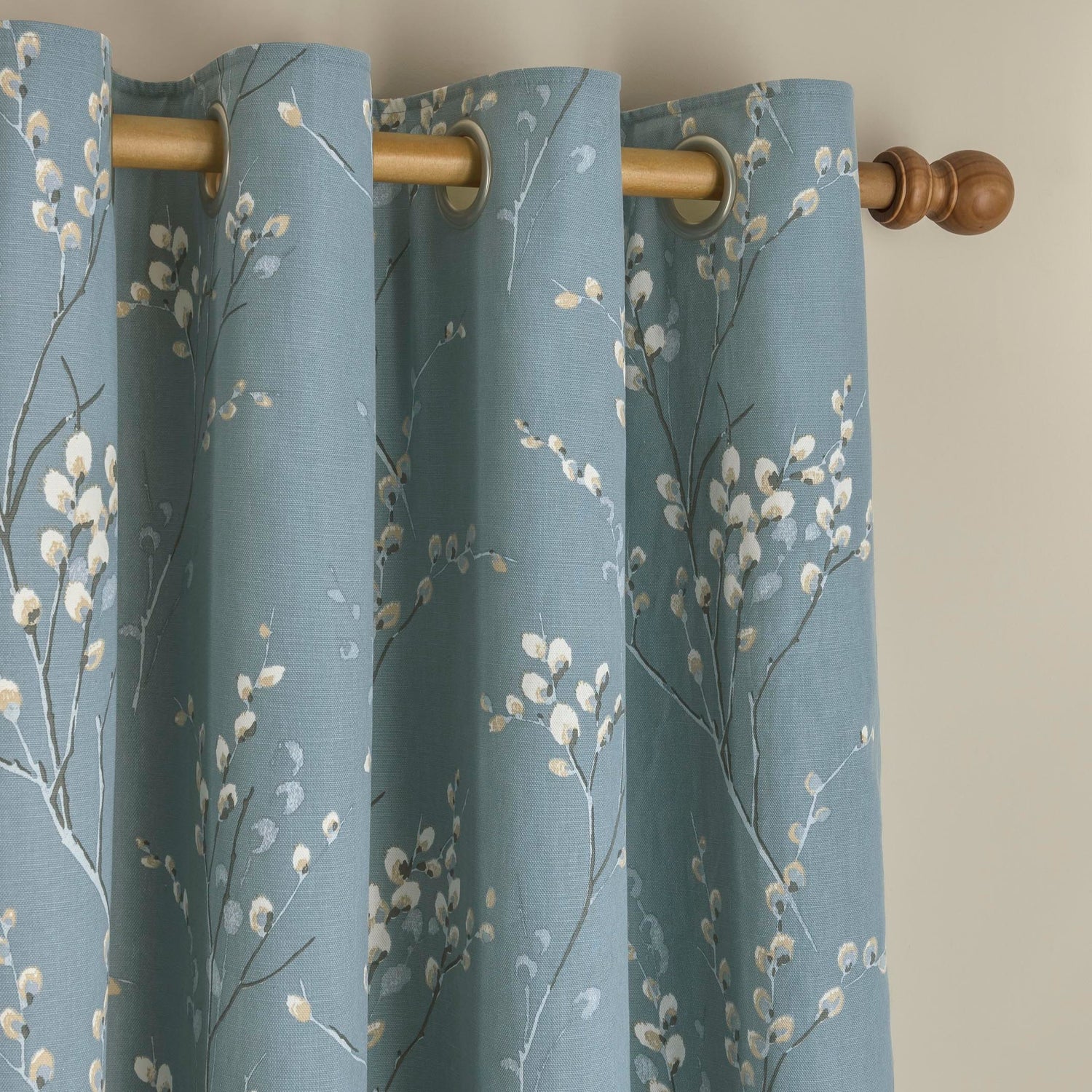 Laura Ashley Pussy Willow Ready Made Eyelet Curtains Dark Seaspray