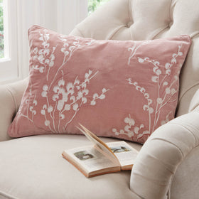 Laura Ashley Pussy Willow Embroidered 35cm x 50cm Filled Cushion Old Rose