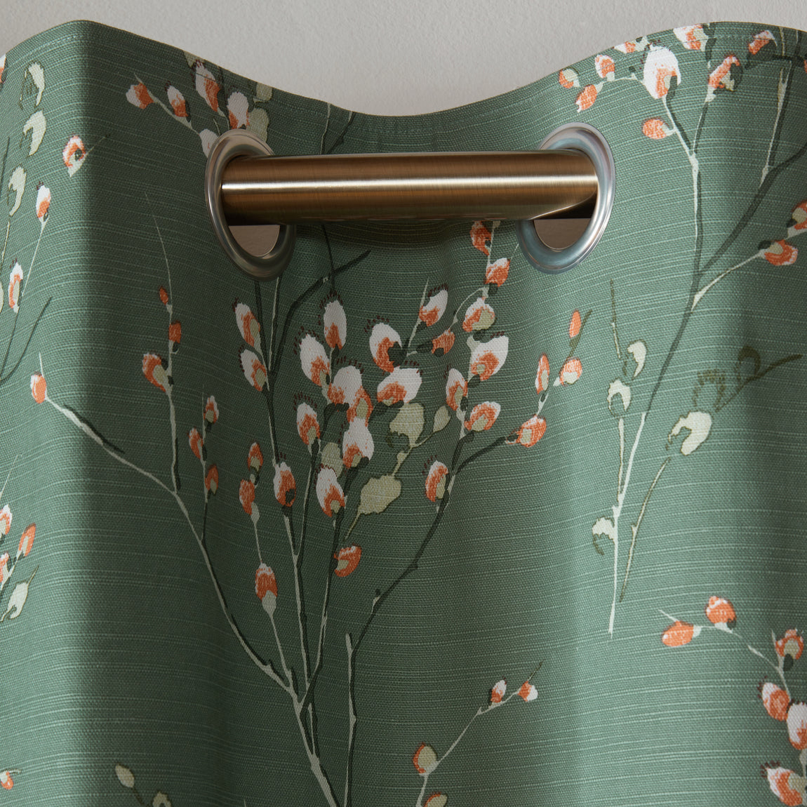 Laura Ashley Pussy Willow Ready Made Eyelet Blackout Curtains Fern Green