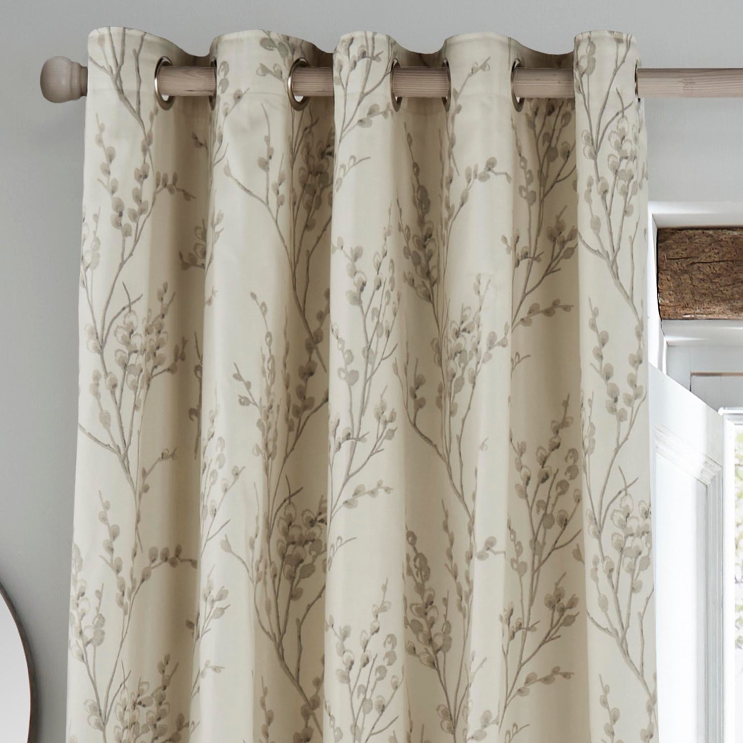 Laura Ashley Pussy Willow Ready Made Eyelet Curtains Off white-Dove grey