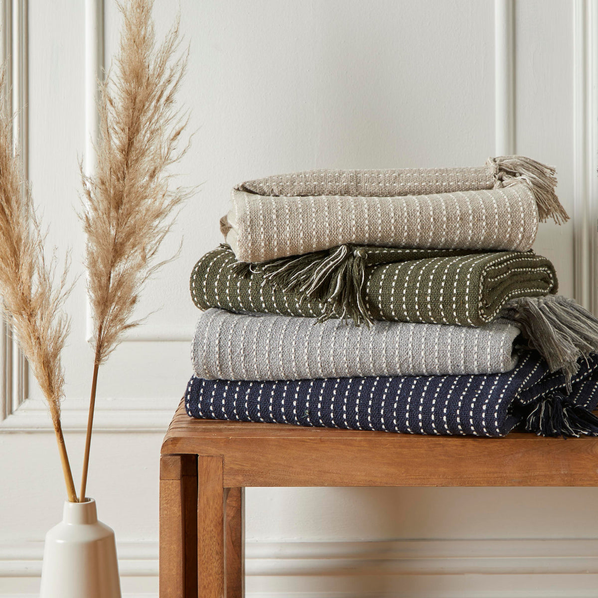 Drift Quinn Woven Stripe Throw  Grey
