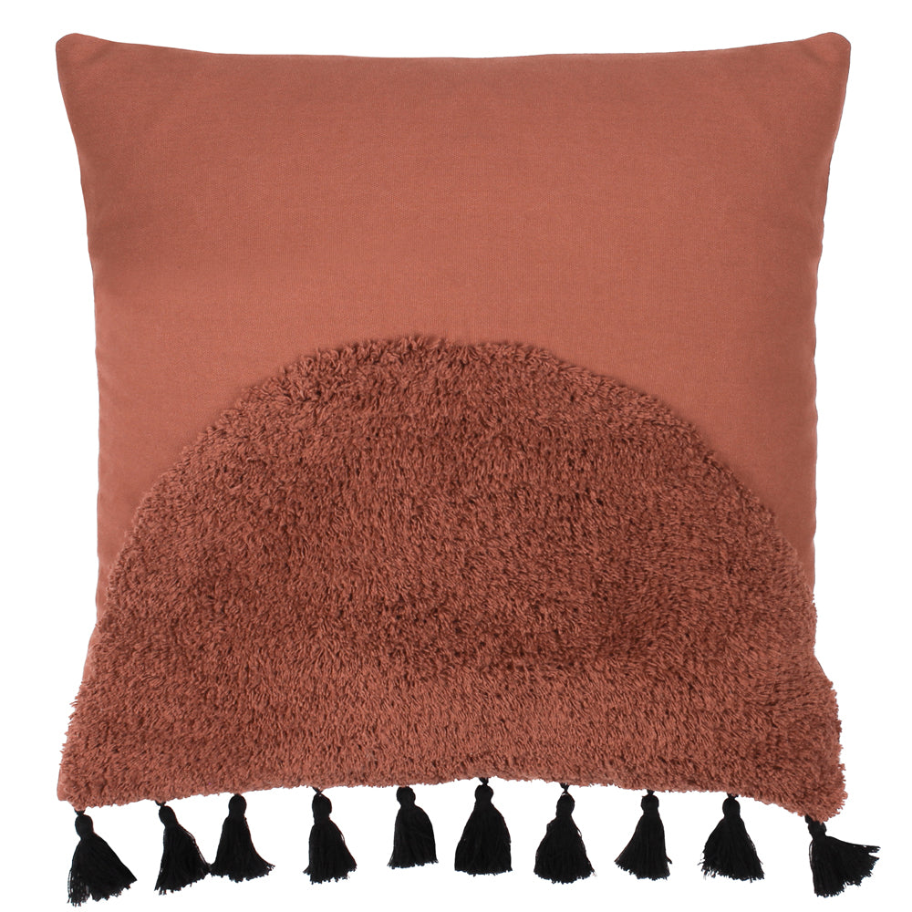 furn. Radian Semi Circle Tufted Cotton Tasselled 45cm x 45cm Filled Cushion Brick