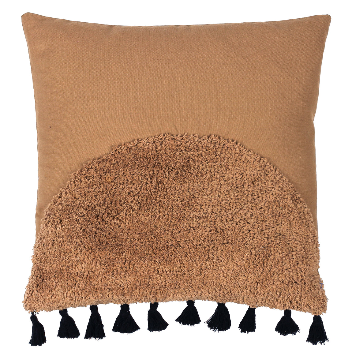 furn. Radian Semi Circle Tufted Cotton Tasselled 45cm x 45cm Filled Cushion Cinnamon