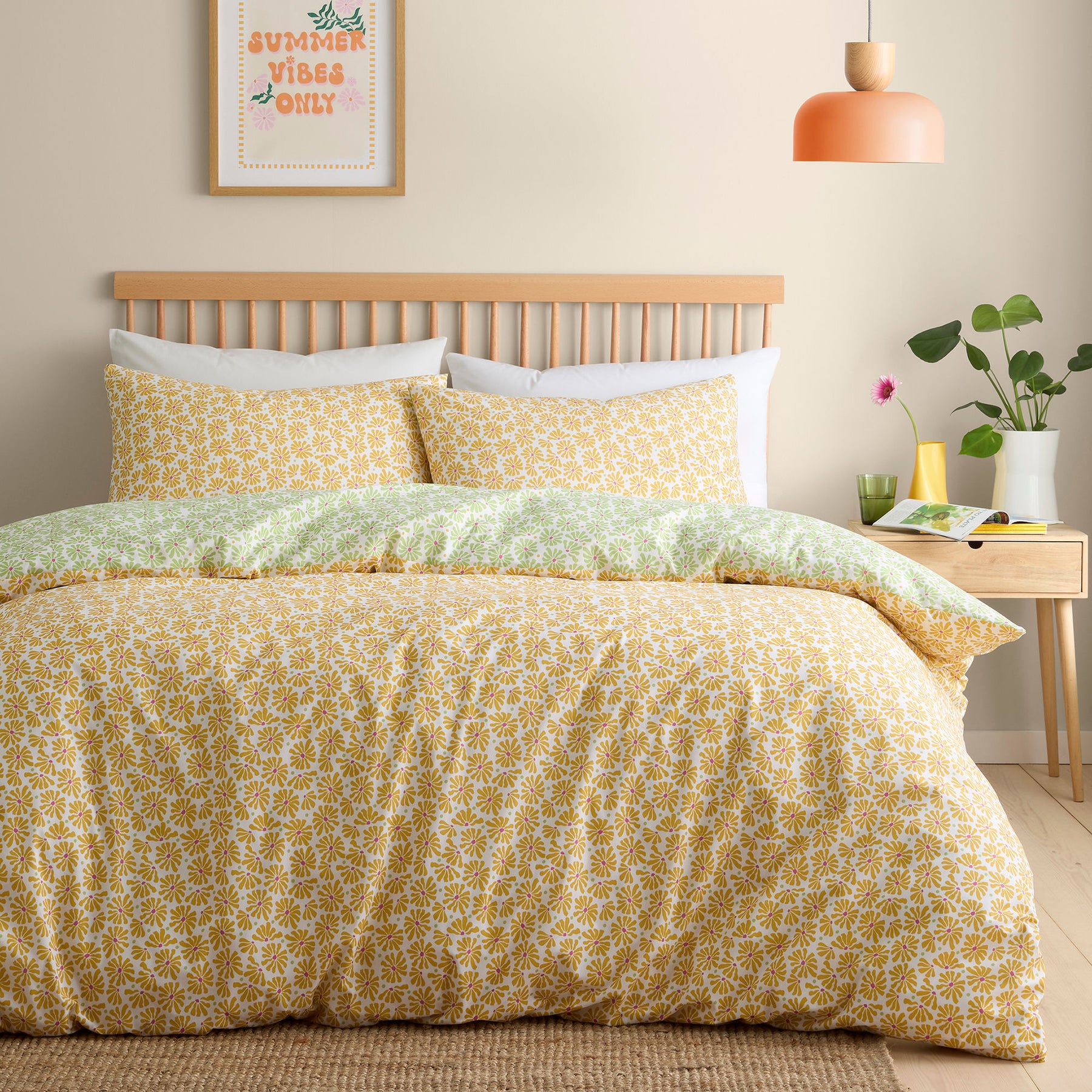 Fusion Retro Daisy Floral Duvet Cover Bedding Set Yellow