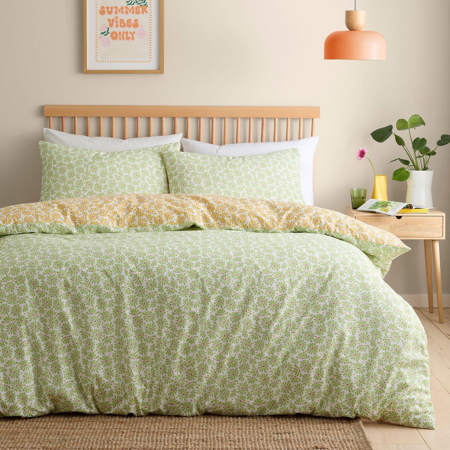 Fusion Retro Daisy Floral Duvet Cover Bedding Set Yellow