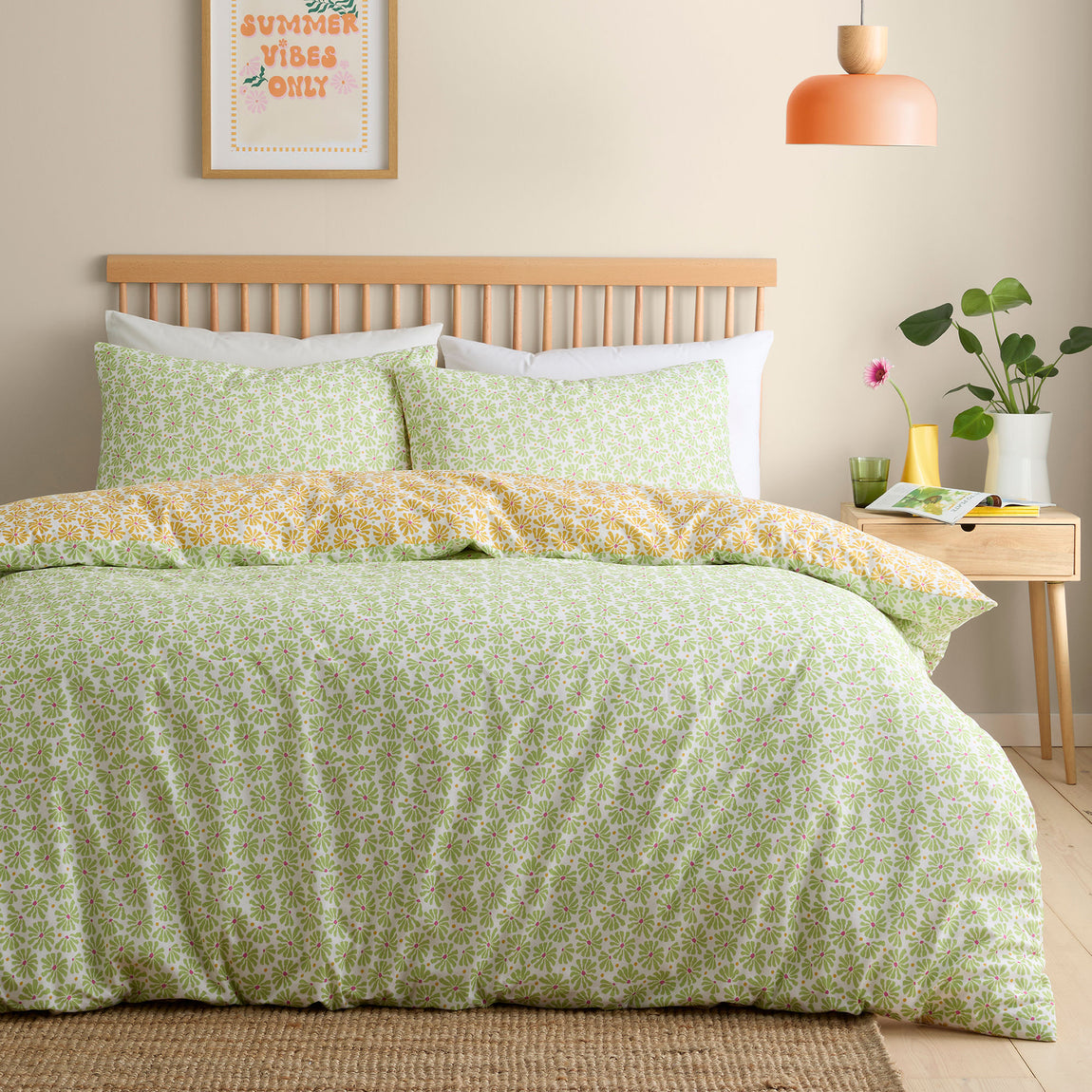Fusion Retro Daisy Floral Duvet Cover Bedding Set Yellow