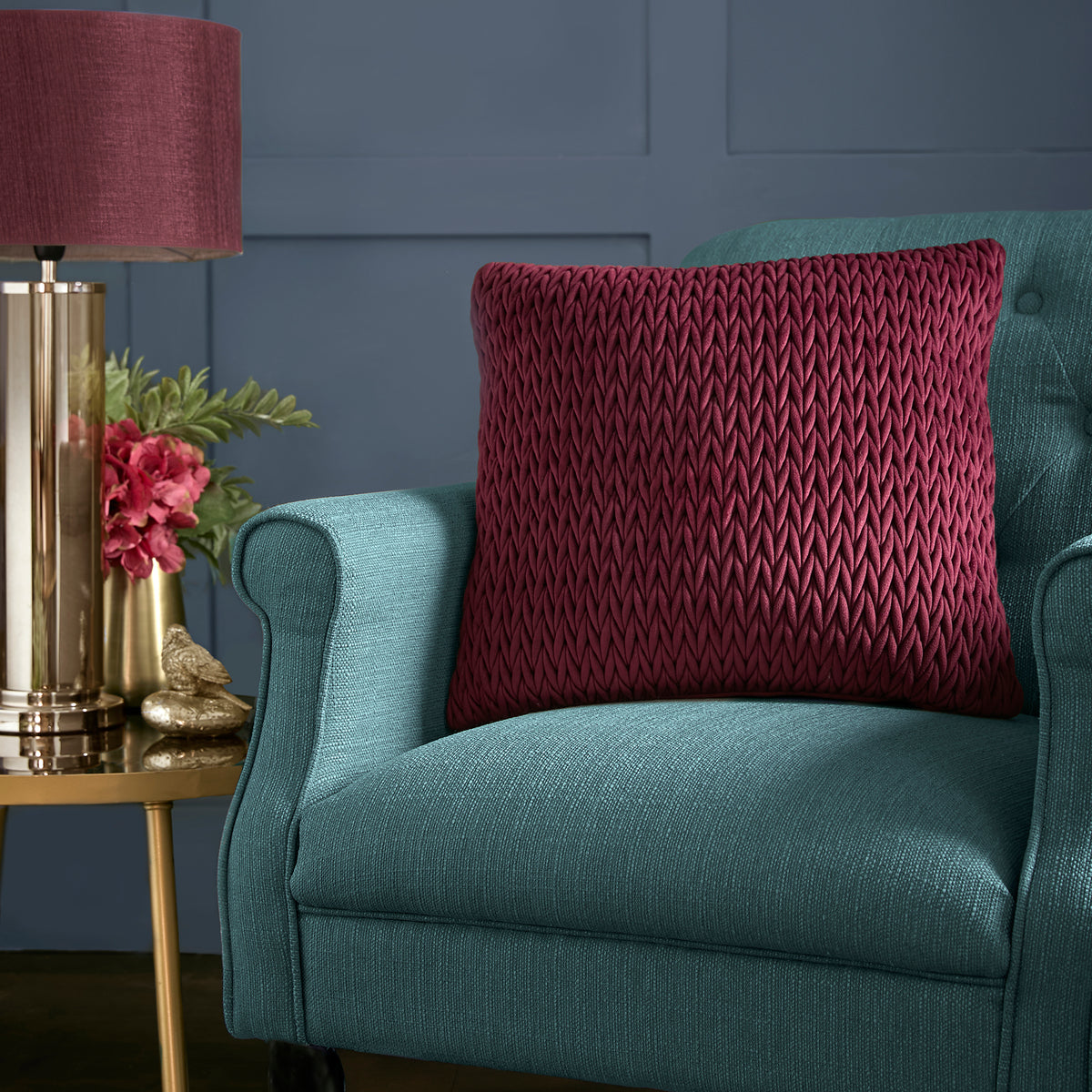 Laurence Llewelyn-Bowen Amory Velvet Filled Cushion 43cm x 43cm Wine