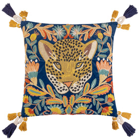 Wylder Tropics Regal Leopard Embroidered Velvet Filled Cushion 50cm x 50cm Royal Blue