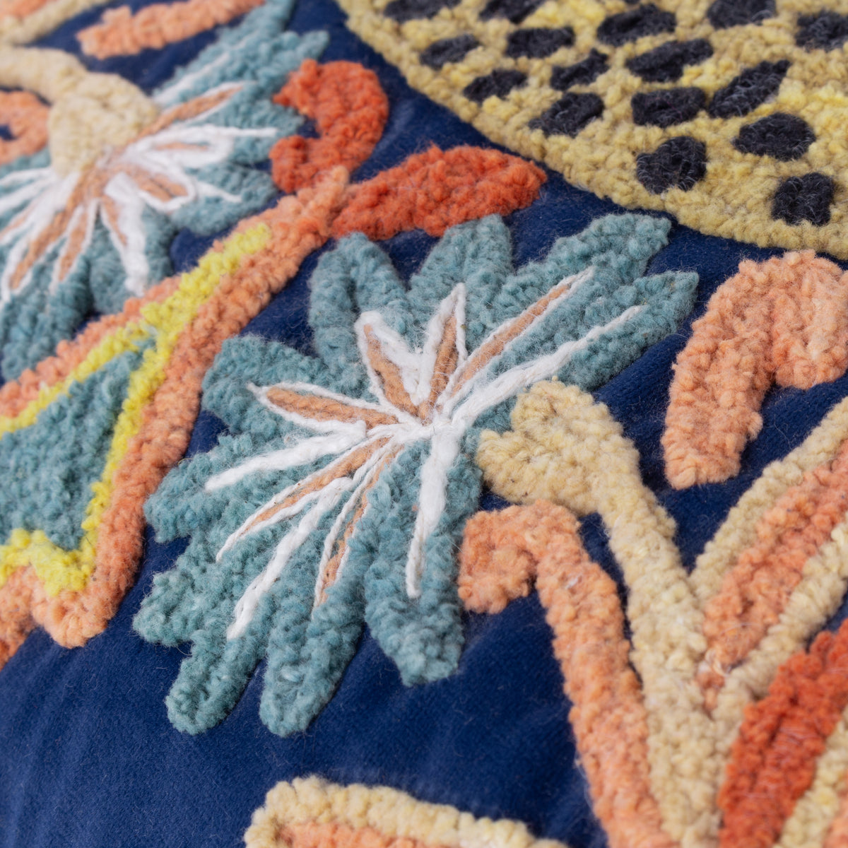 Wylder Tropics Regal Leopard Embroidered Velvet Filled Cushion 50cm x 50cm Royal Blue