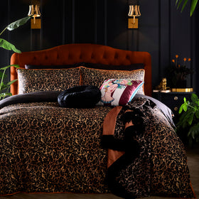 Laurence Llewelyn-Bowen Roxy Leopard Print Cotton Duvet Cover Bedding Set Black