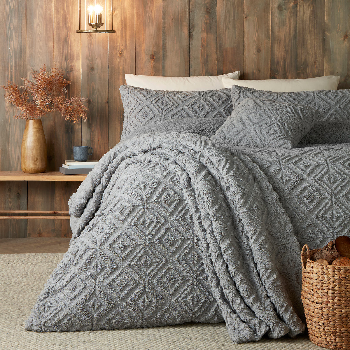 Fusion Geo Fleece and Sherpa Filled Cushion 43cm x 43cm Grey