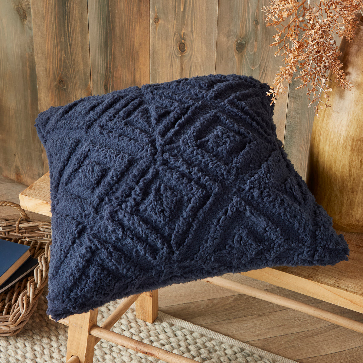 Fusion Geo Fleece and Sherpa Filled Cushion 43cm x 43cm Navy