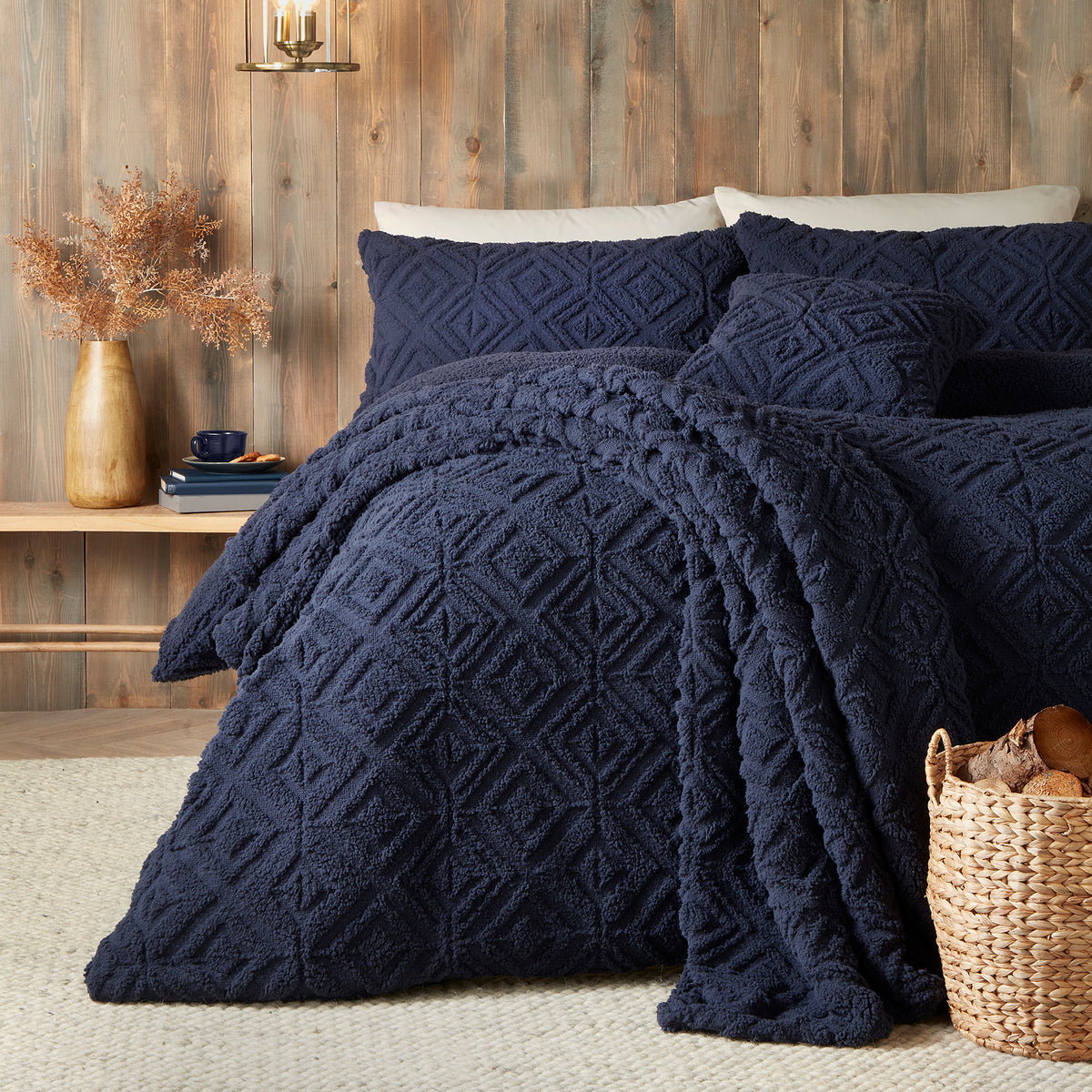 Fusion Geo Fleece and Sherpa Filled Cushion 43cm x 43cm Navy