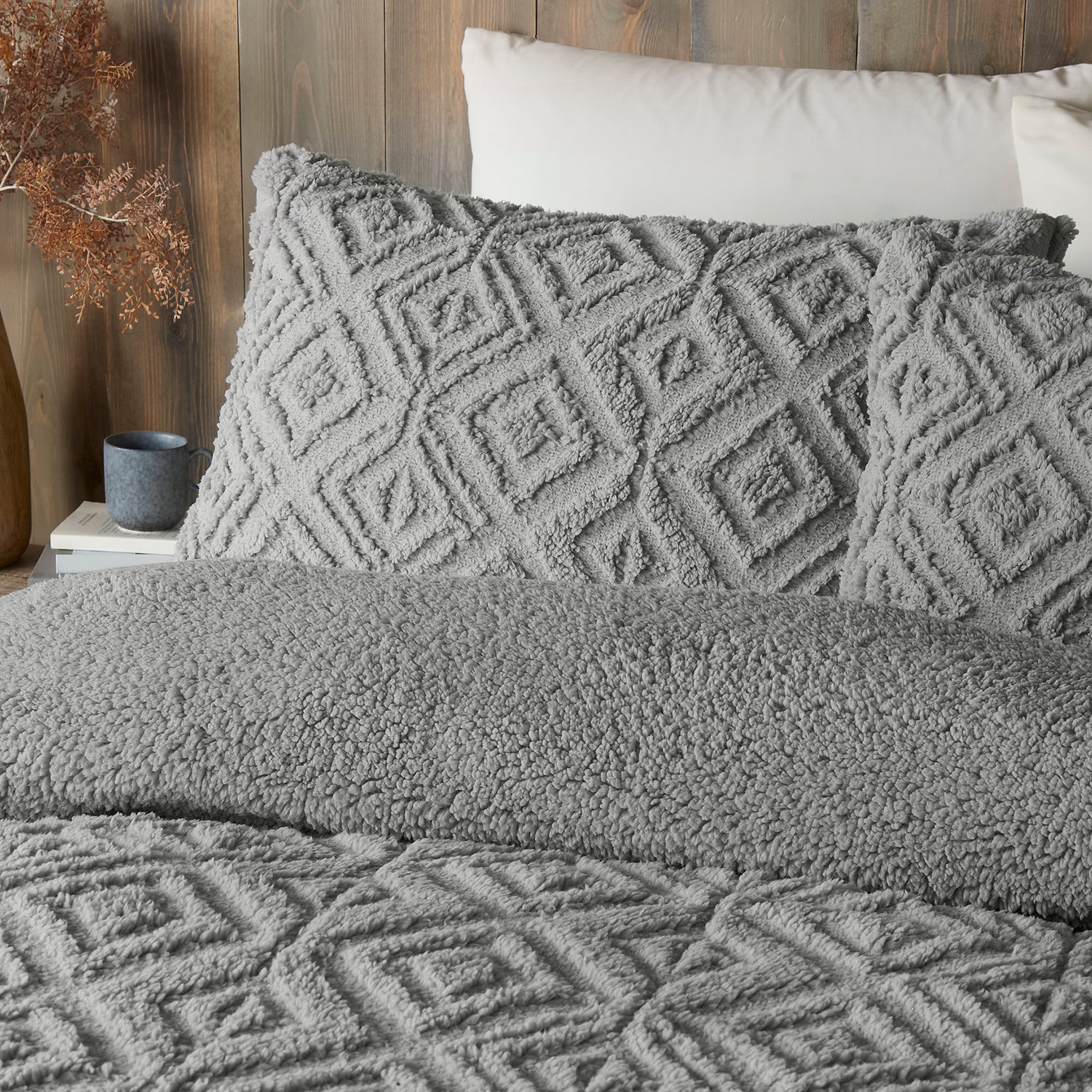 Fusion Geo Fleece and Sherpa Duvet Cover Bedding Set Grey