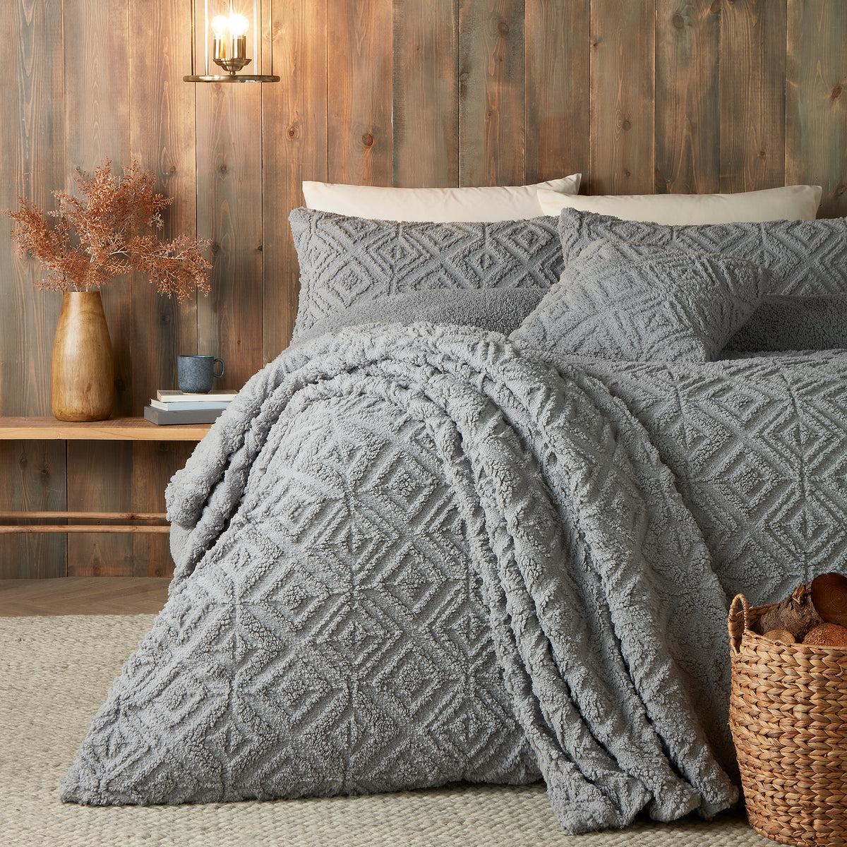 Fusion Geo Fleece and Sherpa Duvet Cover Bedding Set Grey