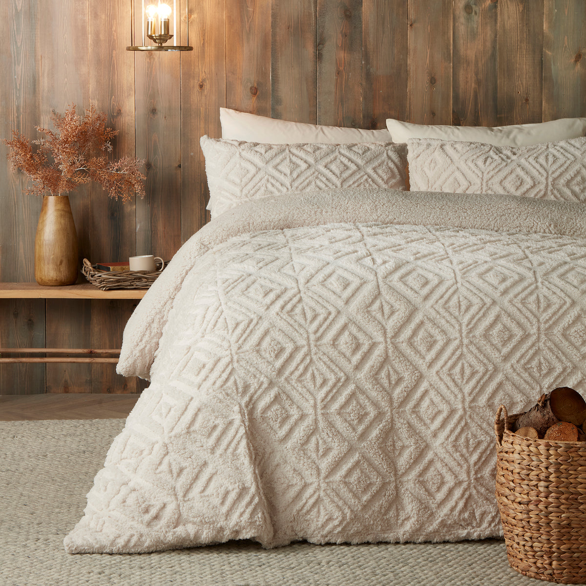 Fusion Geo Fleece and Sherpa Duvet Cover Bedding Set Natural