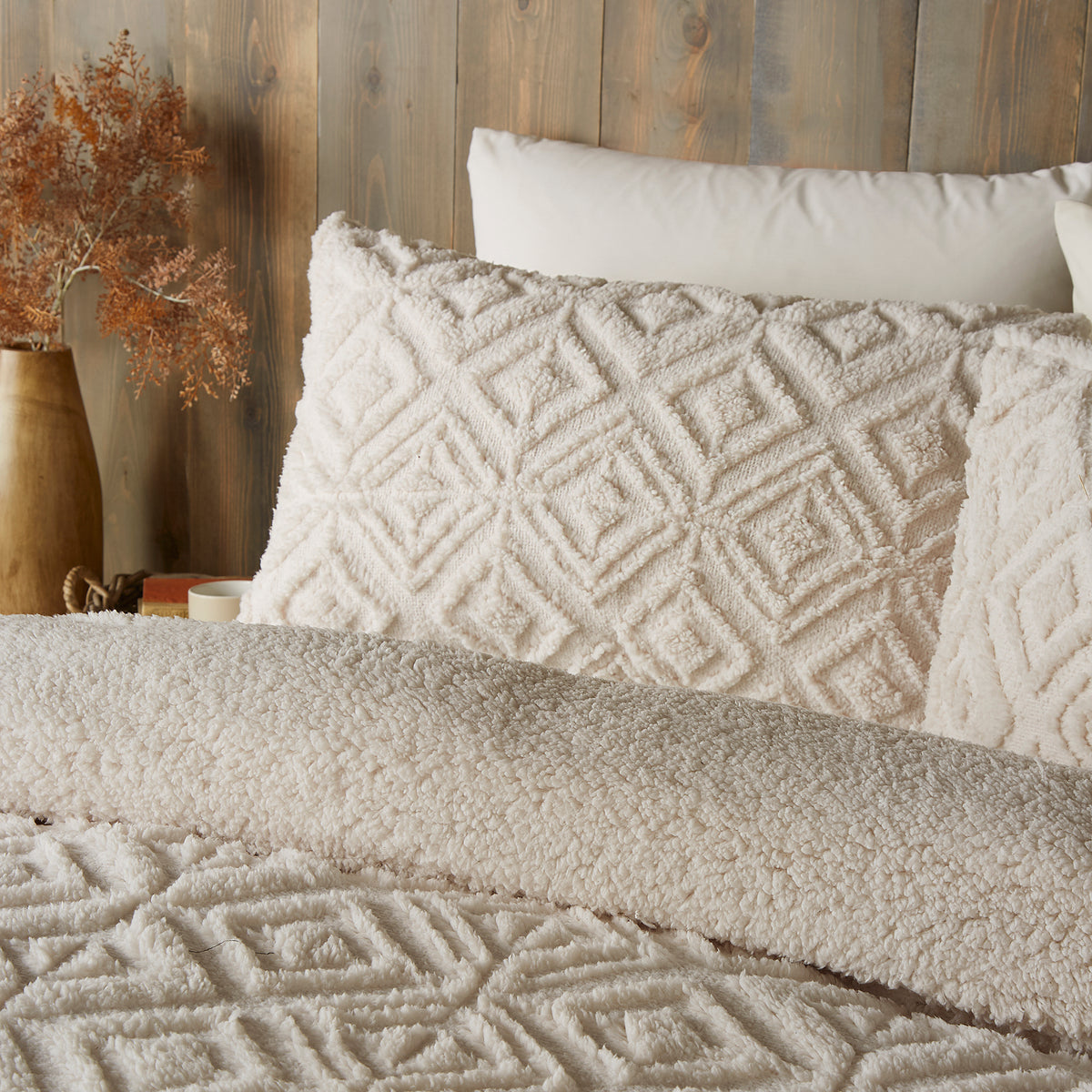 Fusion Geo Fleece and Sherpa Duvet Cover Bedding Set Natural