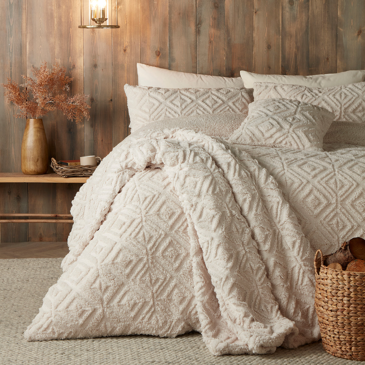 Fusion Geo Fleece and Sherpa Duvet Cover Bedding Set Natural