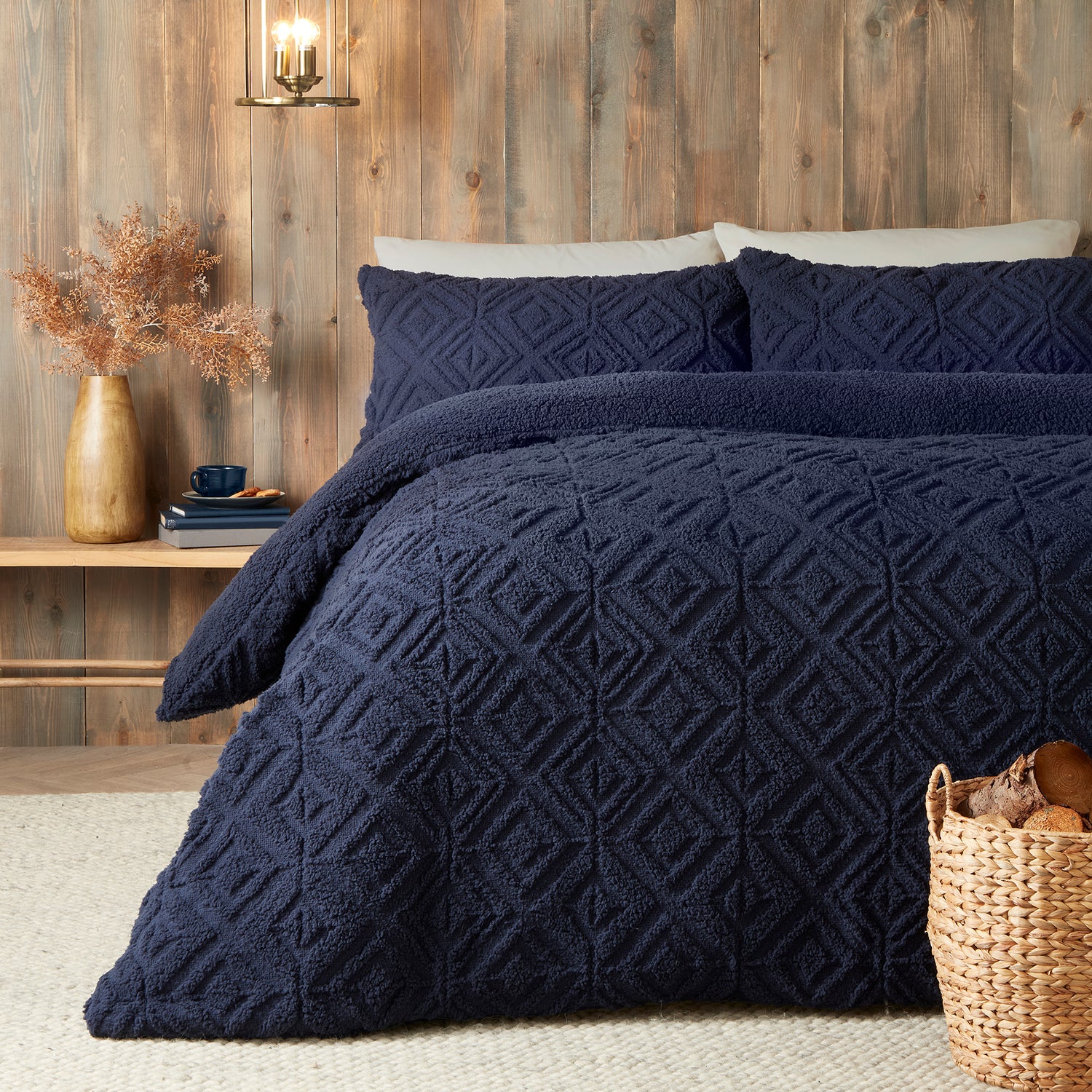 Fusion Geo Fleece and Sherpa Duvet Cover Bedding Set Navy