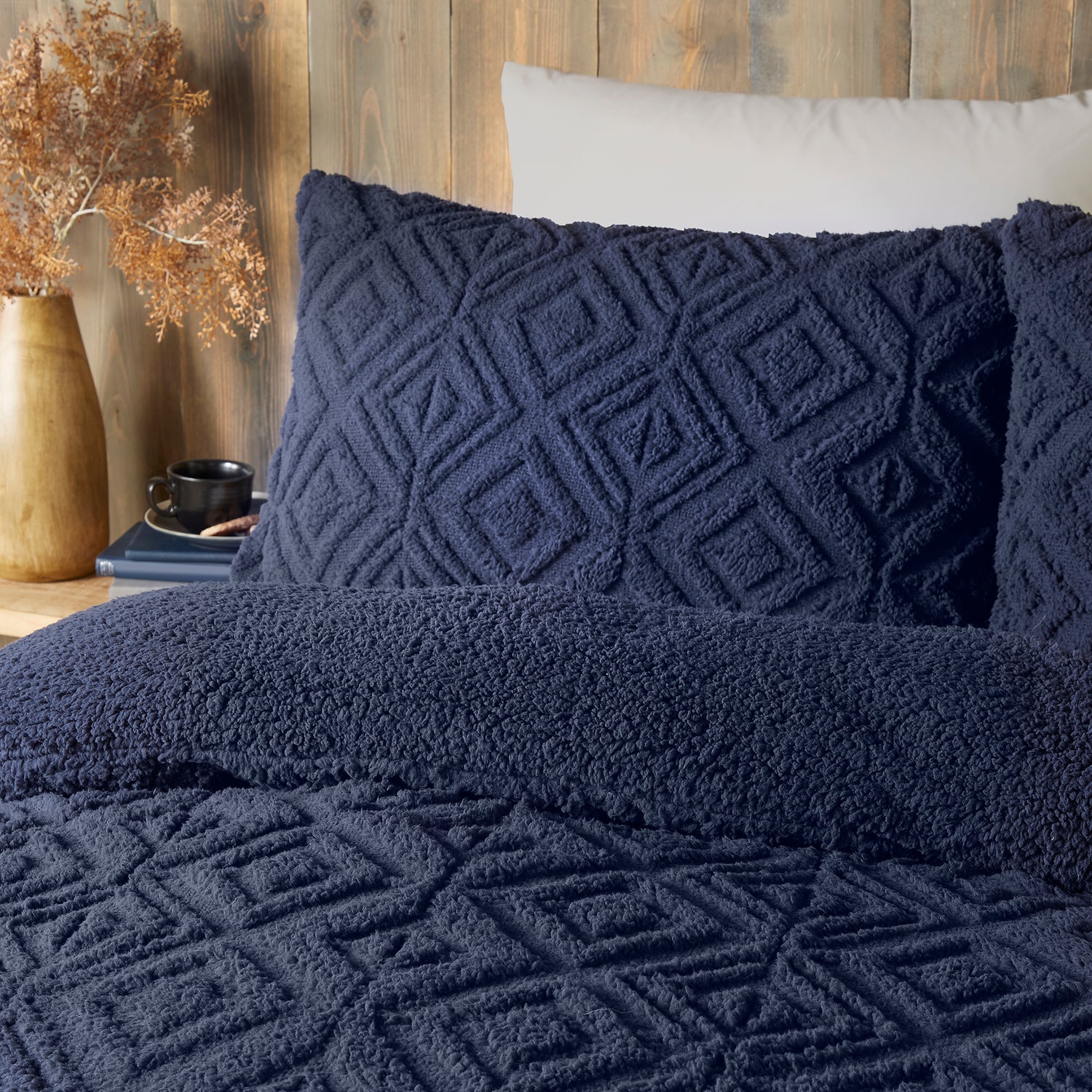 Fusion Geo Fleece and Sherpa Duvet Cover Bedding Set Navy