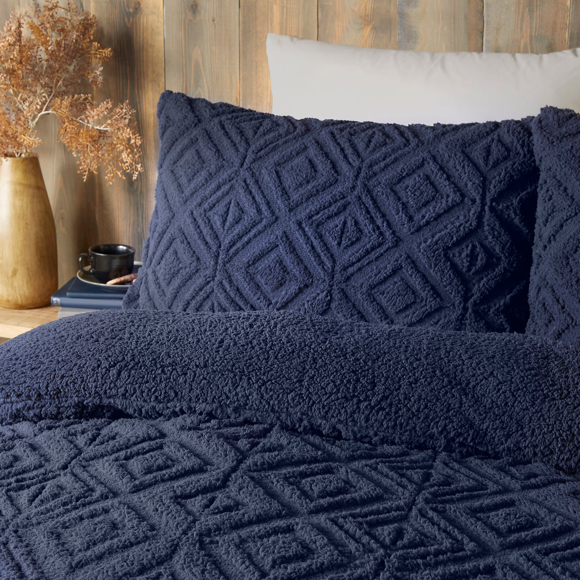 Fusion Geo Fleece and Sherpa Duvet Cover Bedding Set Navy